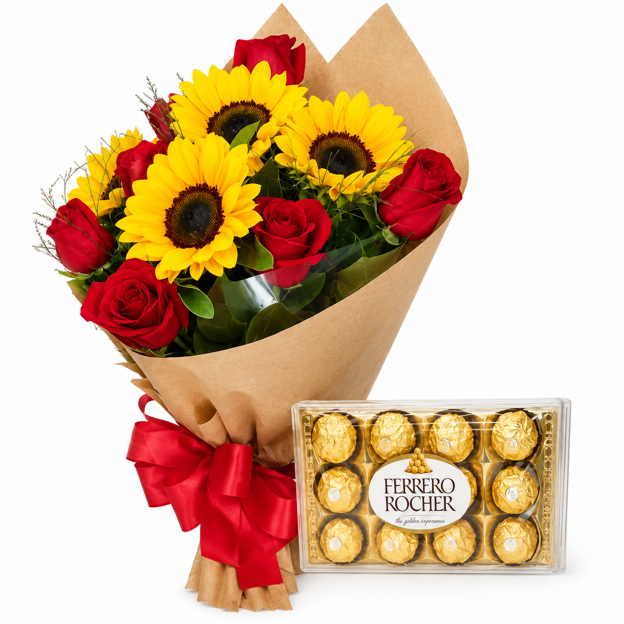 Buqu� Rosas, Girass�is e Ferrero