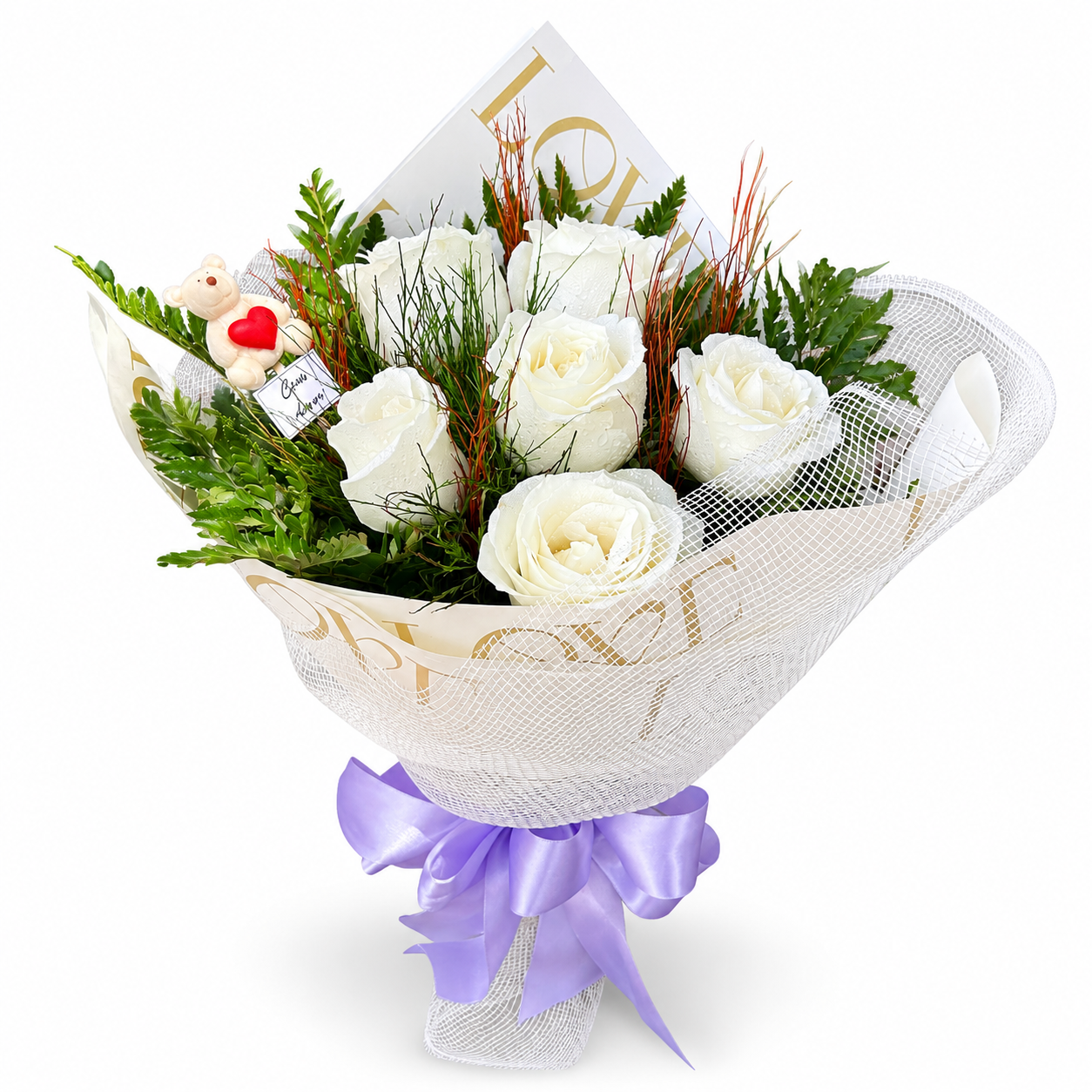 Ramalhete de 6 rosas brancas