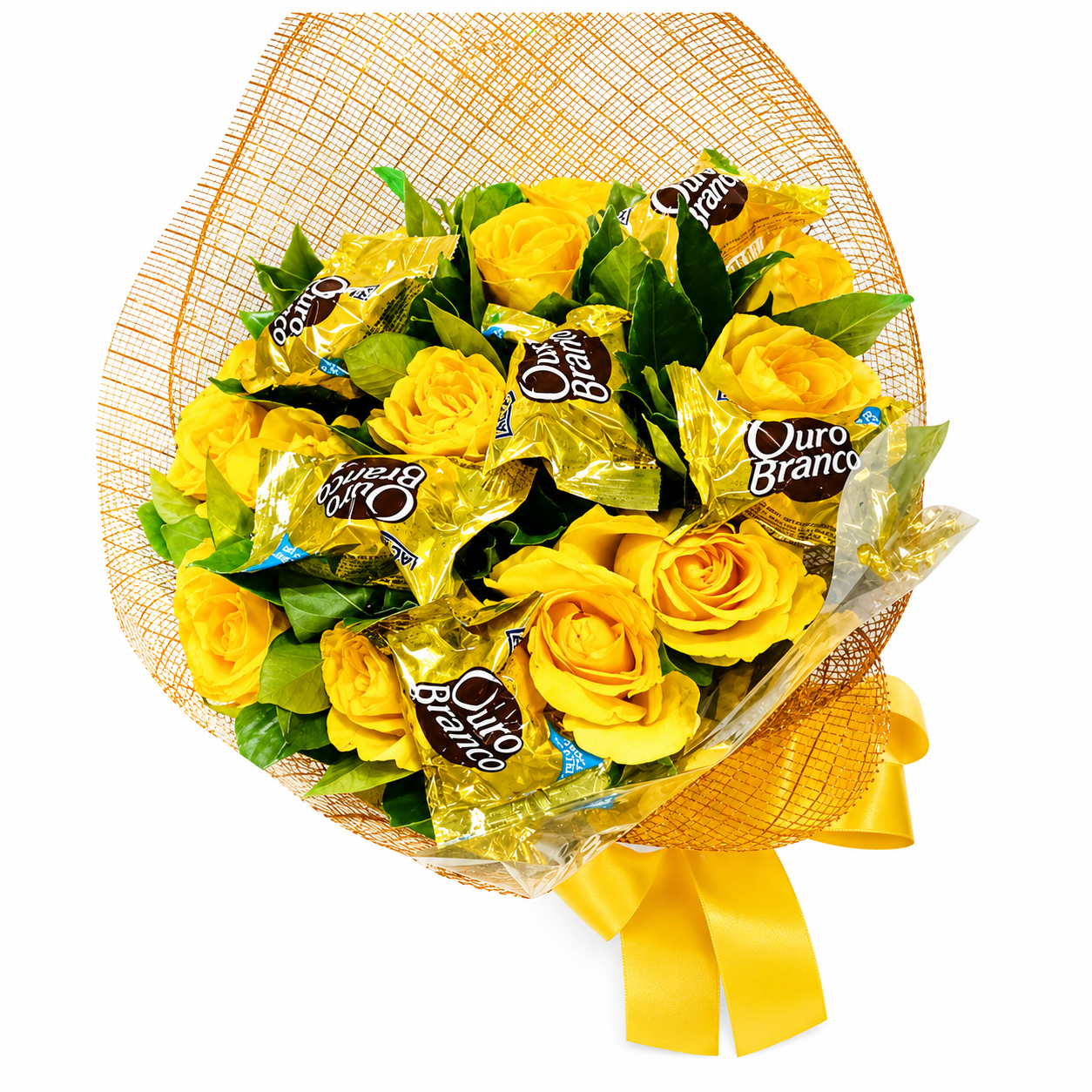 Buqu� Rosas Amarelas com Ouro Branco